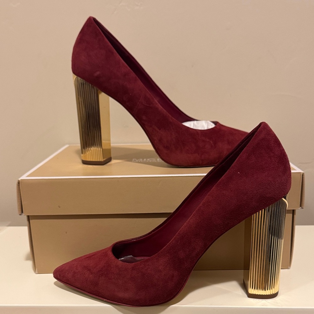 Michael Kors Elegant Burgundy Suede Heels with Gold Accents size 7